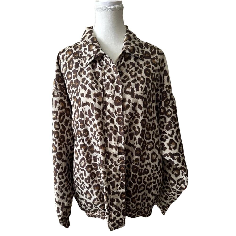 Vintage Outbrook 100% Silk Leopard Print Jacket Size L – Brown Tan Animal Print